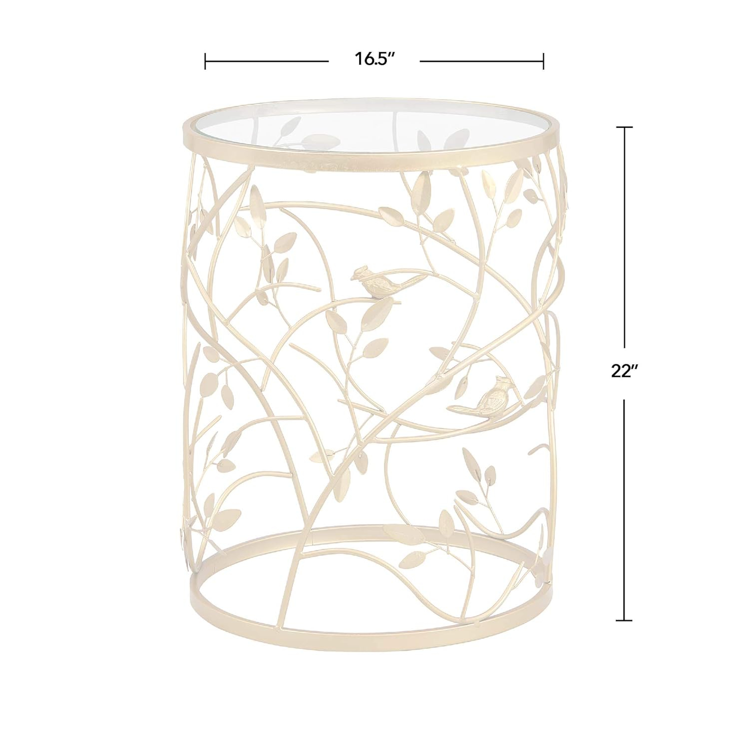 FirsTime & Co. Gold Bird and Branches End Table, Bedroom Nightstand and Living Room Side Table, Round, Metal and Glass, Cottage, 22 x 16.5 Inches
