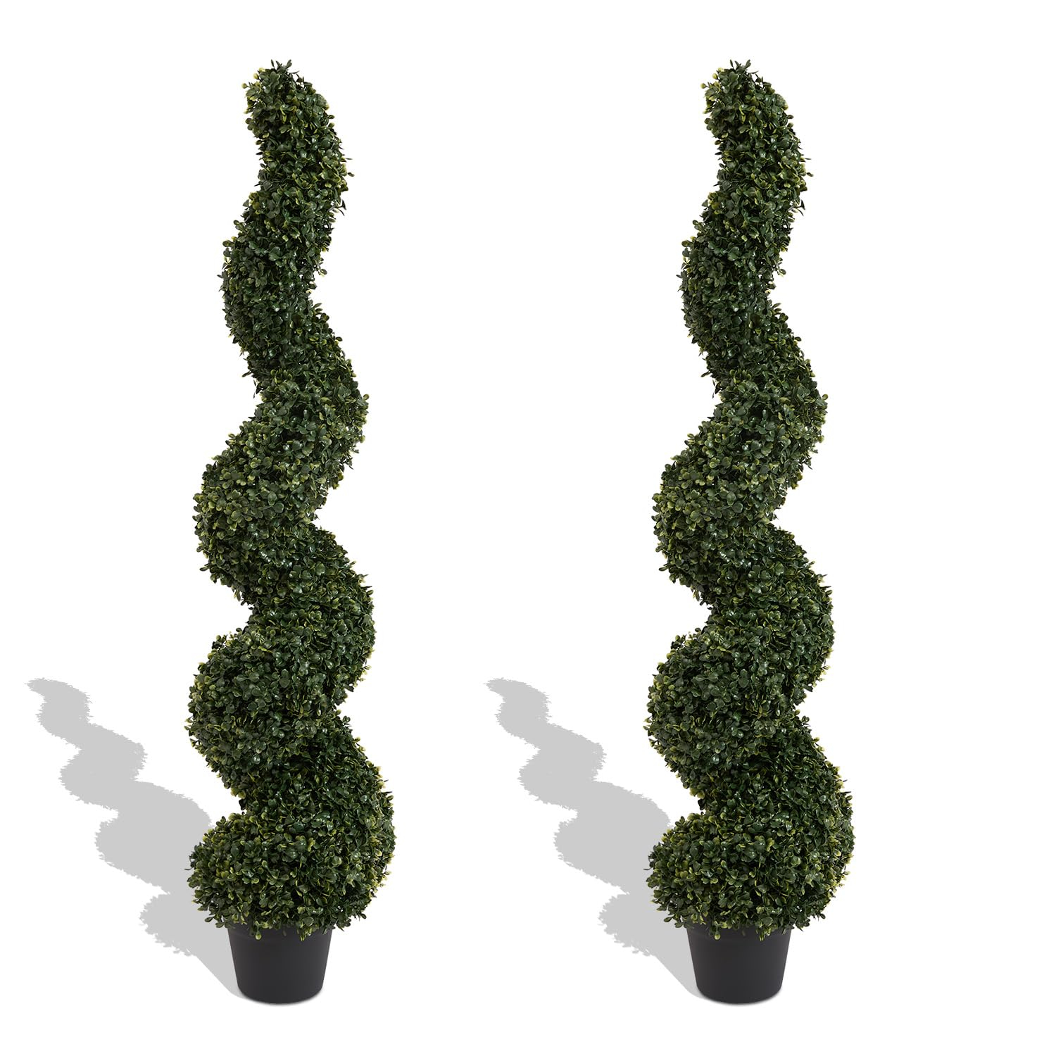 Goplus 4FT Artificial Spiral Boxwood Topiary Tree, 2 Pack Greenery Large Faux Plant in Cement-Filled Plastic Pot, Tall Fake Plant for Indoor Outdoor Home Front Porch Decor