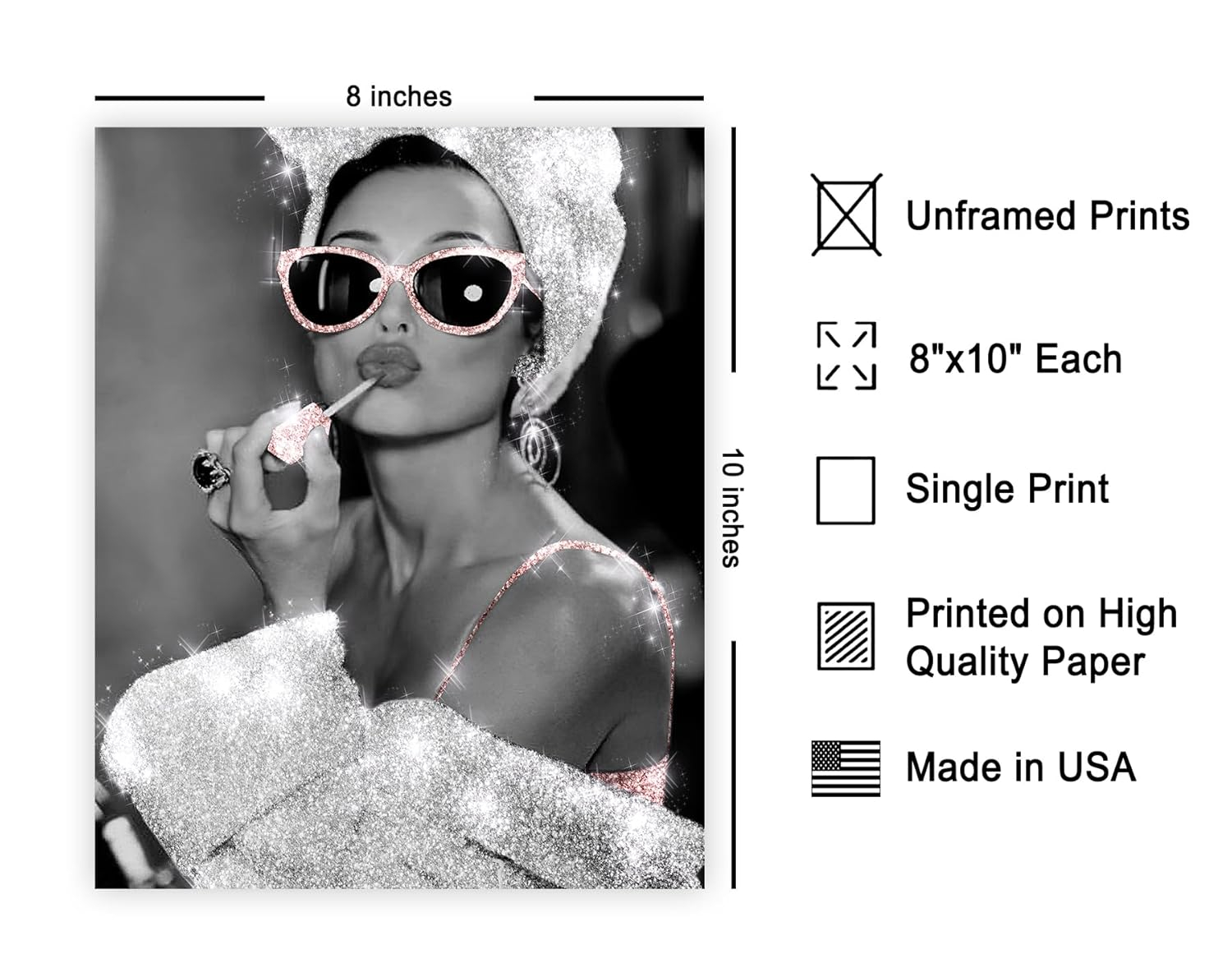 Poster Master Fashion Poster - Lady in Glitter Sunglasses Print - Lipstick Art - Modern Art - Trendy Art - Gift for Women & Fashionista - Wall Decor for Bedroom or Girls Room - 8x10 UNFRAMED Wall Art