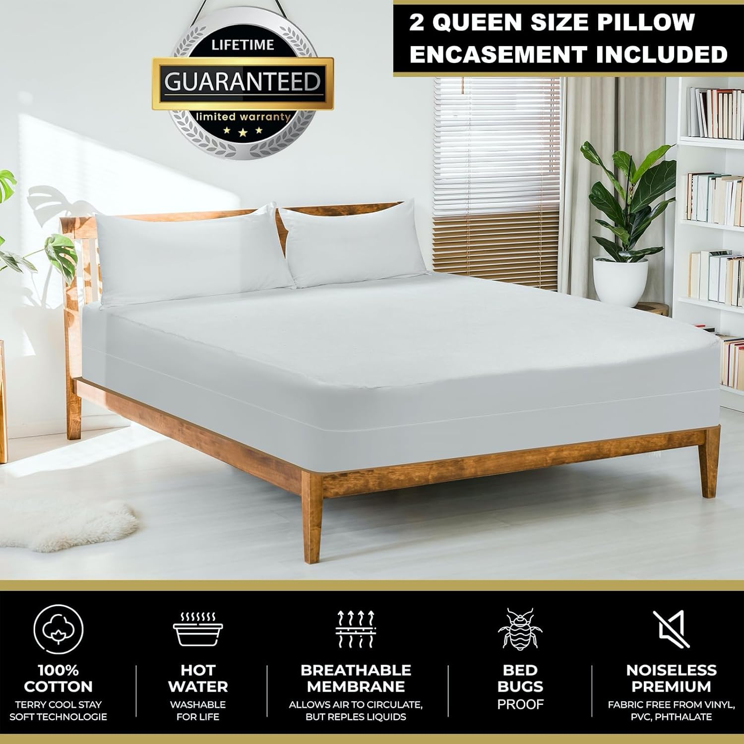 MATTSHIELD New Ultimate 3-Piece Kit - Bed Bug-Proof Mattress Cover Queen Size 100% Cotton Top + 2 Pillow Protectors with Zipper - 6 Sided Waterproof Encasement, Total Defense Kit