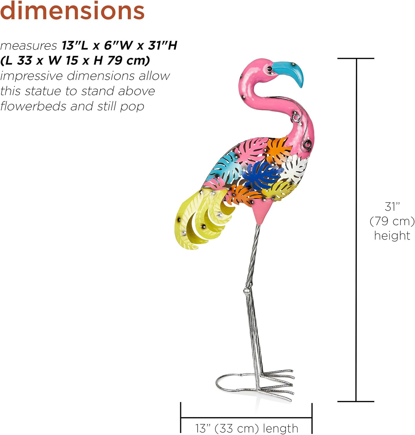 Alpine Corporation Metal Colorful Flamingo with Leaves Decor