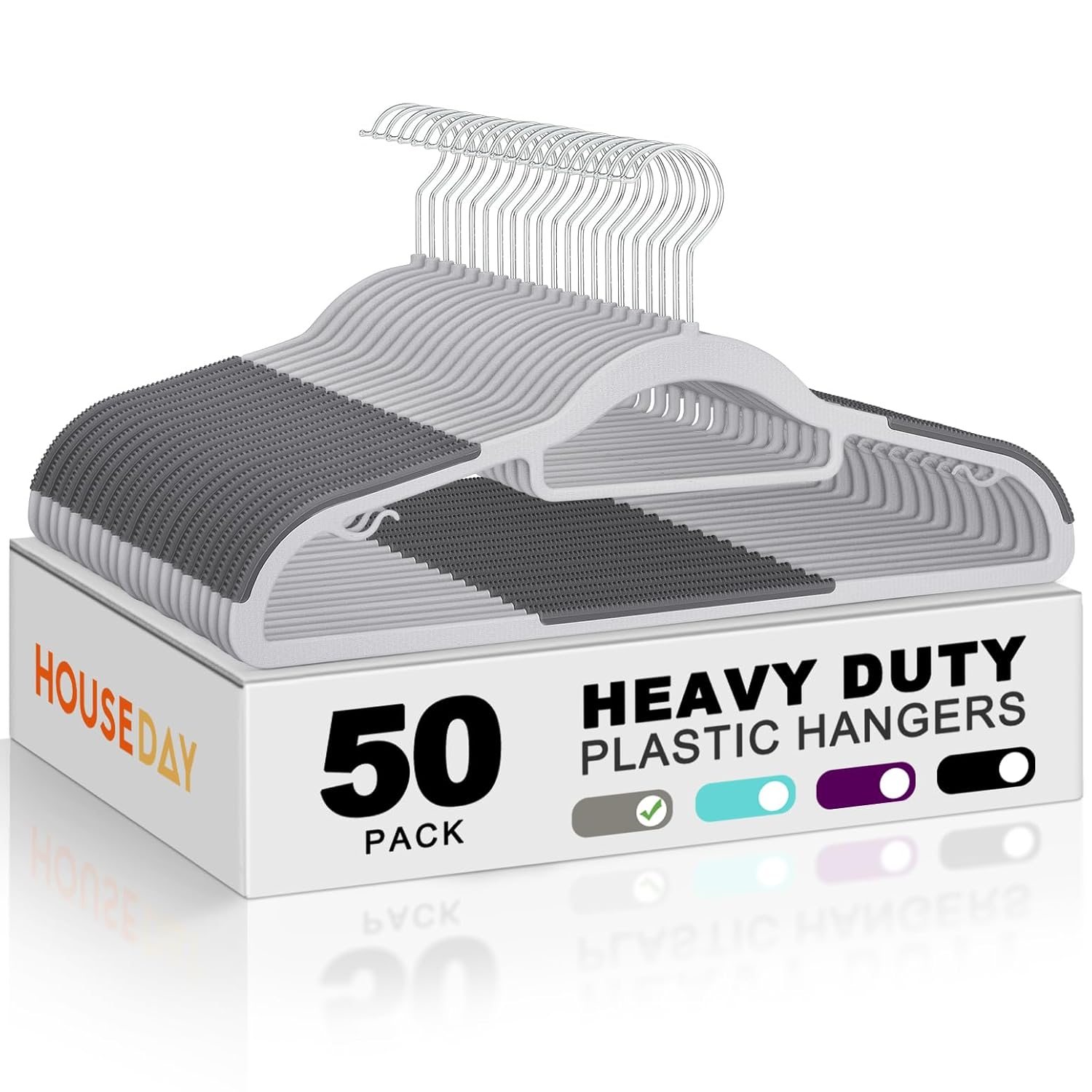 House Day 16.3" Gray Heavy Duty Plastic Hangers, 50 Pack