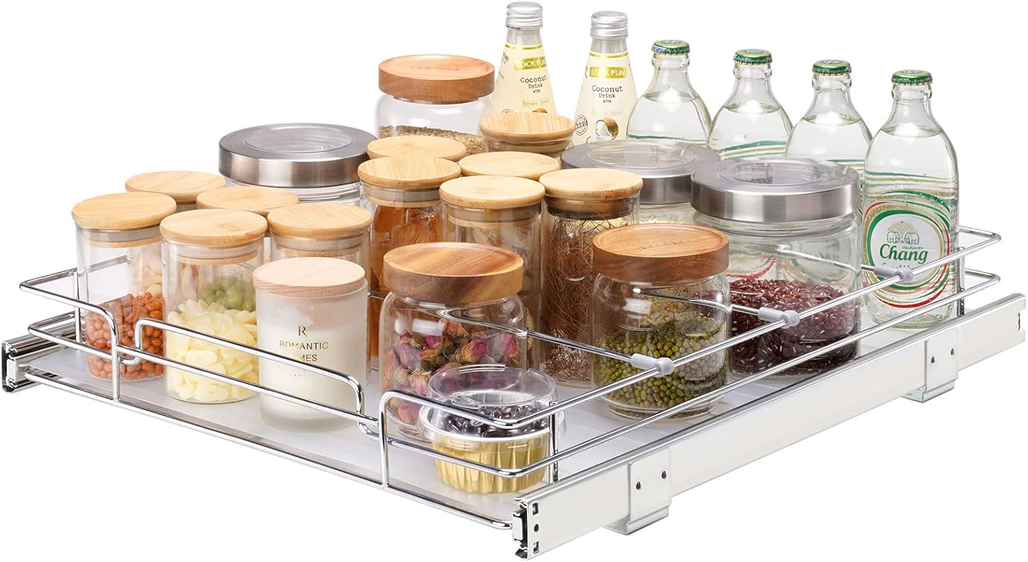 VEVOR 14"W x 21"D Pull Out Cabinet Organizer, Heavy Duty Slide Out Pantry Shelves, Chrome-Plated Steel Roll Out Drawers, Drawer Storage for Home, Inside Cabinet, Bathroom, Under Sink, 15"x22" Install