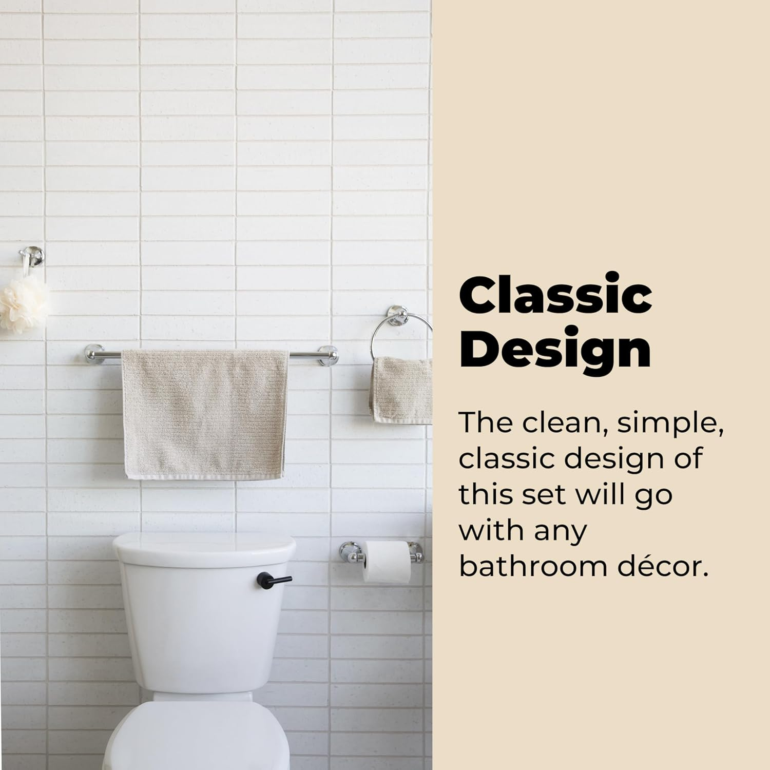 4-Piece Bathroom Hardware Accessory Set With 24" Towel Bar (Chrome Finish)