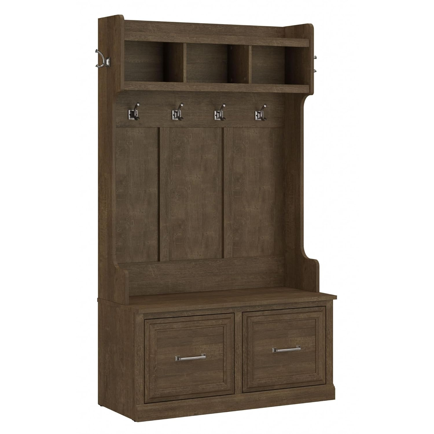 Woodland 40W Hall Tree and Shoe Bench with Doors in Ash Brown - Engineered Wood