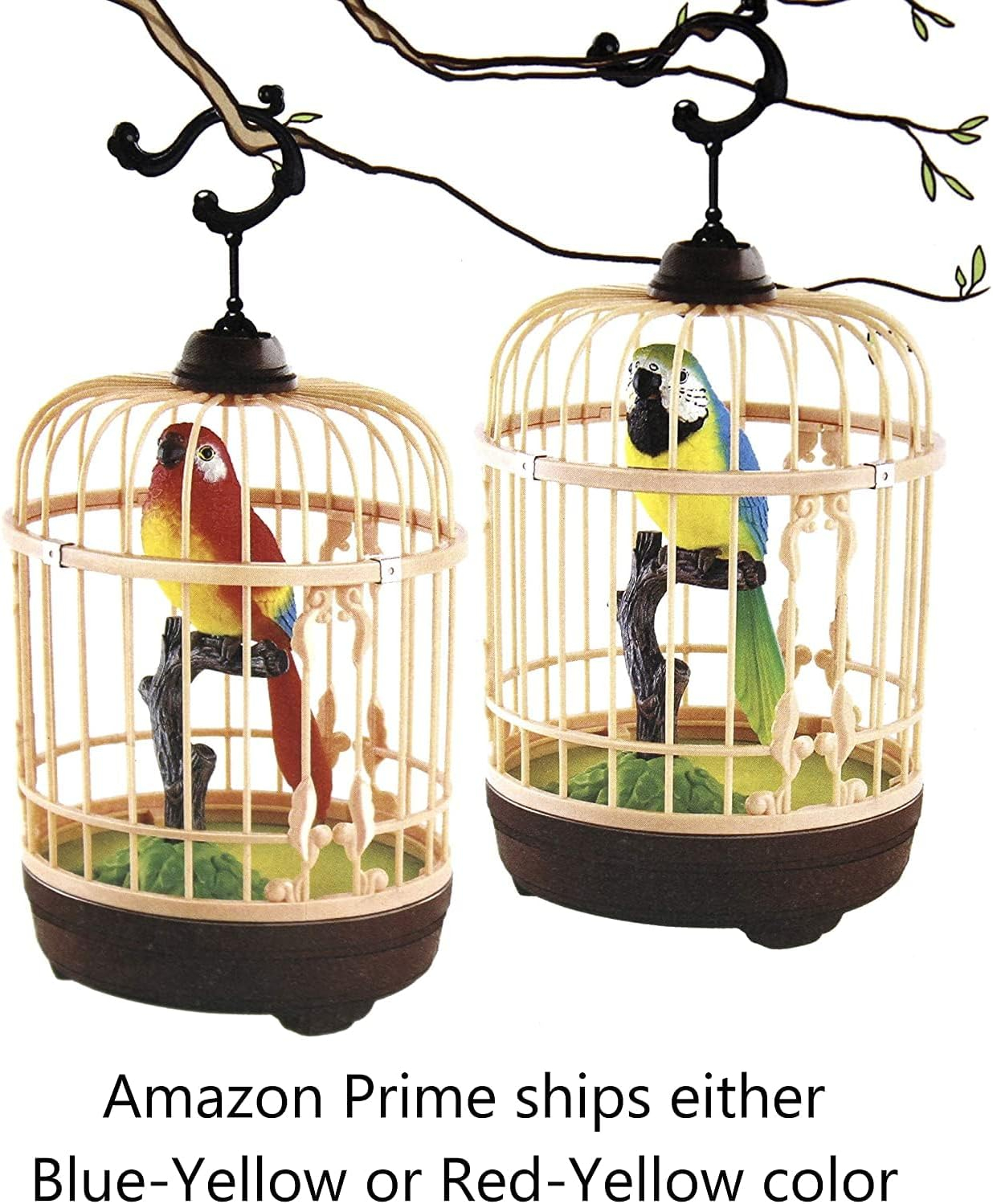 Haktoys Sound & Motion-Activated Chirping Bird in Cage – Realistic Singing Toy with Moving Beak & Melodic Sounds | Battery-Operated Decorative Desk & Room Accent