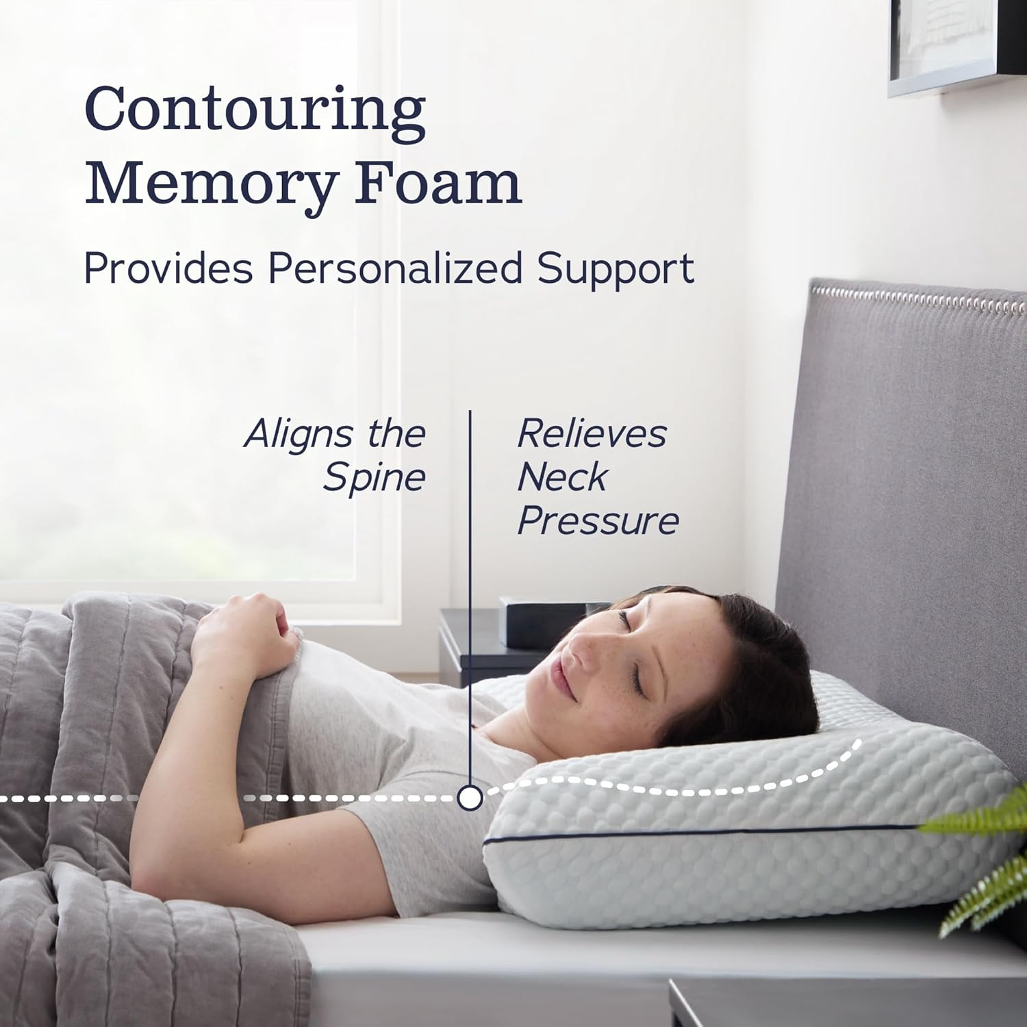 Medium Firm White and Blue Memory Foam Bed Pillow Set
