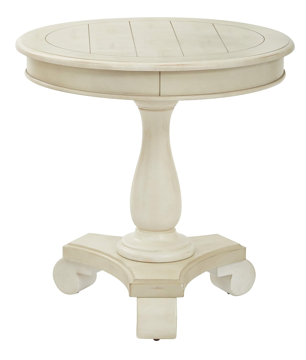OSP Home Furnishings Avalon Hand Painted Round Accent table in Antique Beige Finish