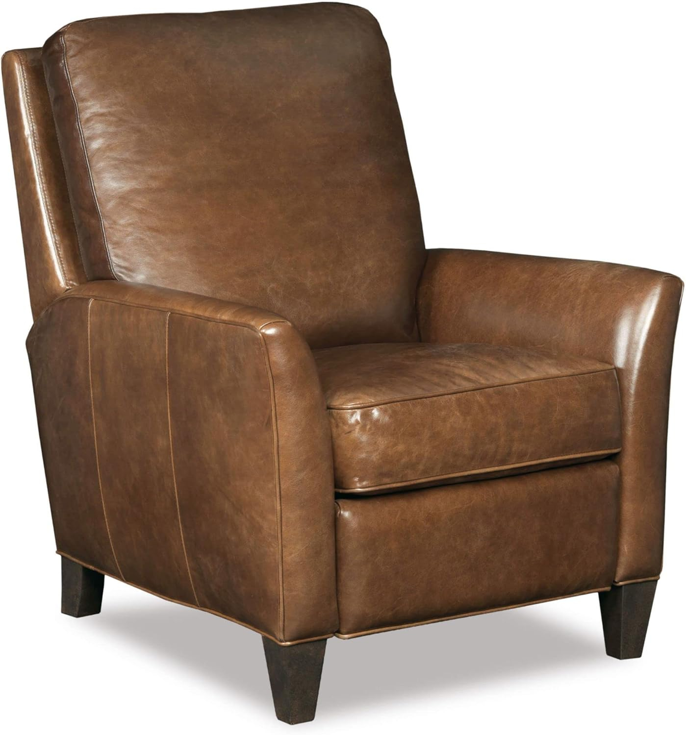 Handcrafted Brown Leather Recliner with Dark Wood Finish