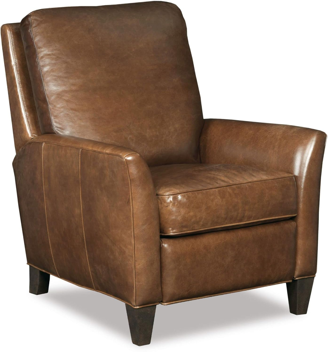 Handcrafted Brown Leather Recliner with Dark Wood Finish