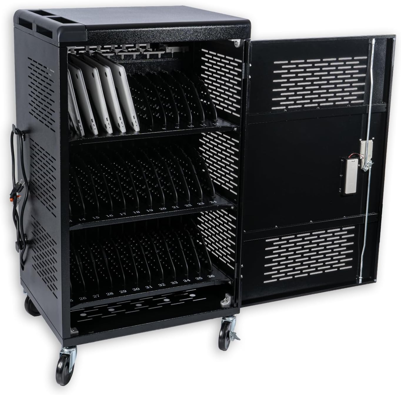 36 Bay Intelli-Sense Charging Cart for Tablets, Laptop, and Chromebook, Classroom Locking Charging Station with Keypad Lock and Charger Storage for School, Classroom, Library, Office and More