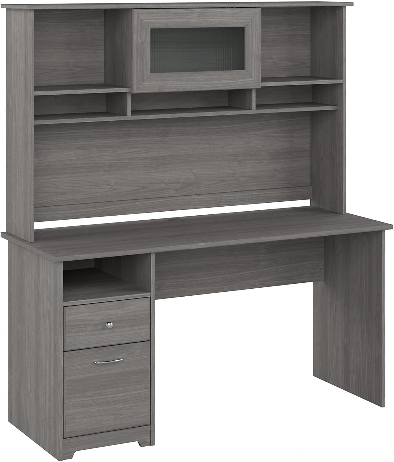 Cabot 60W Computer Desk with Hutch in Modern Gray - Engineered Wood