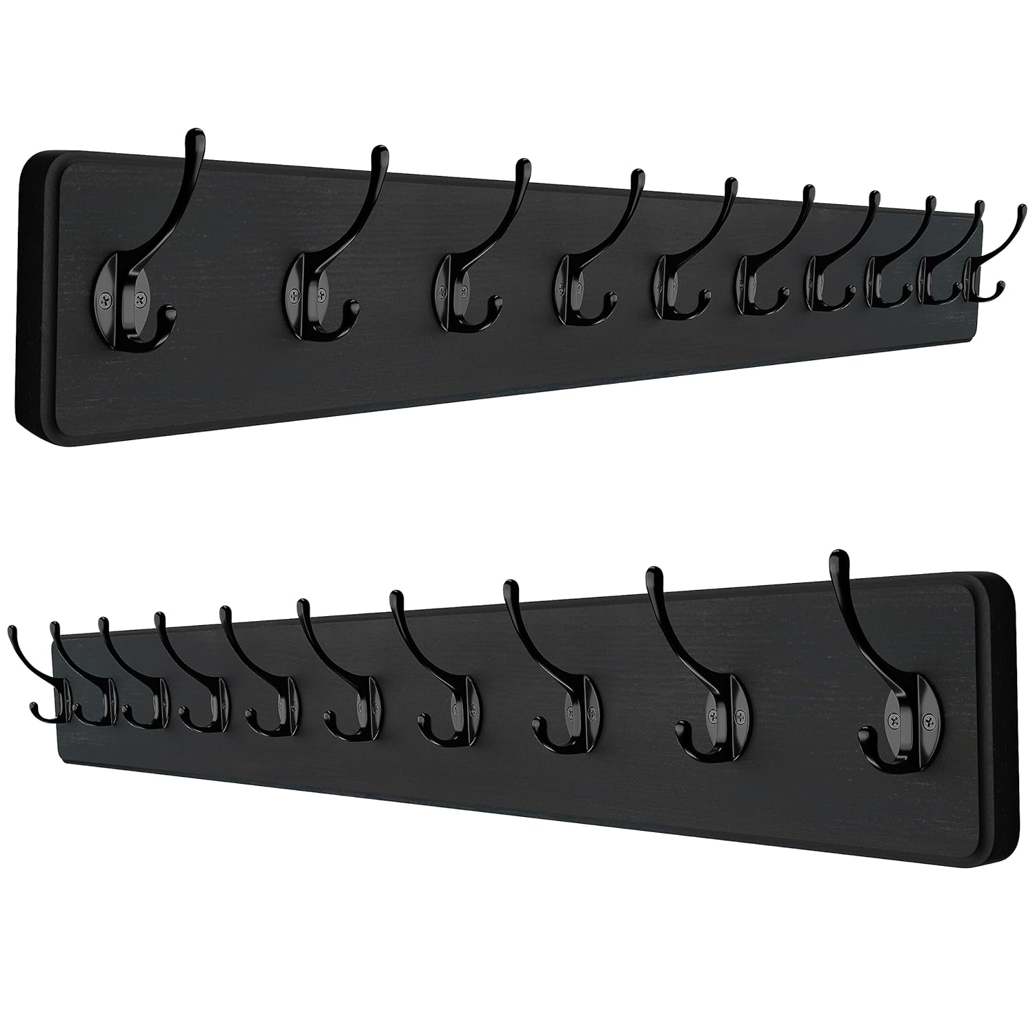 Rustic Coat Rack Wall Mount – 38.6 Inch Long Wall Mounted Coat Rack with 10 Hooks – Solid Pine Wood, Distressed Finish – Entryway Wall Hook Rack for Coats, Hats, Bags, Keys, Jackets - 2 Pack