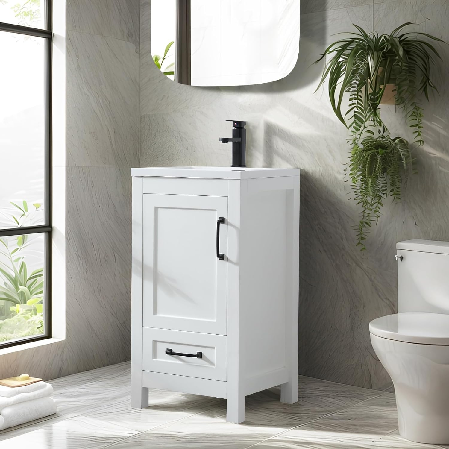 Eclife 18" White Bathroom Vanity Set with Ceramic Sink Top, Water Saving Faucet Drain