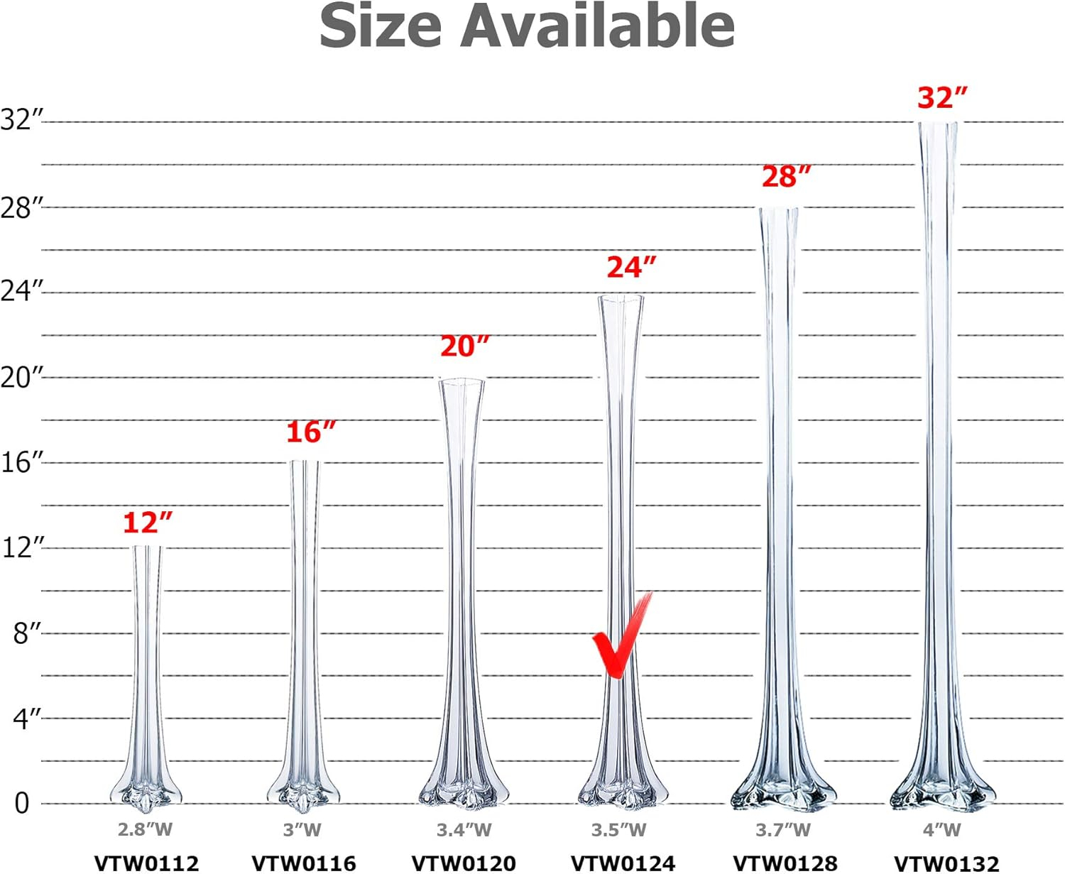 WGV Clear Eiffel Tower Vase - 1.5" Wide x 24" Height, Good quality, Heavy Weighted Base - 1 Pc