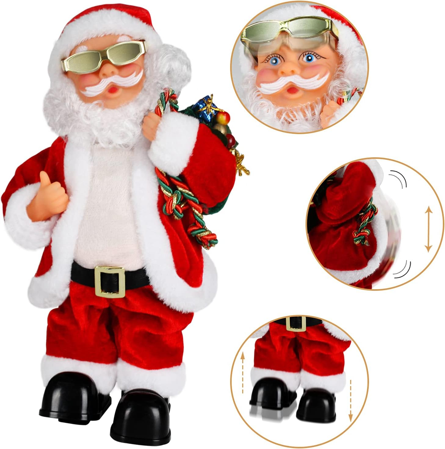 SdeNow Animated Santa Claus Musical Singing Dancing Stuffed Christmas Santa Toys Plush Electric Dolls for Kids