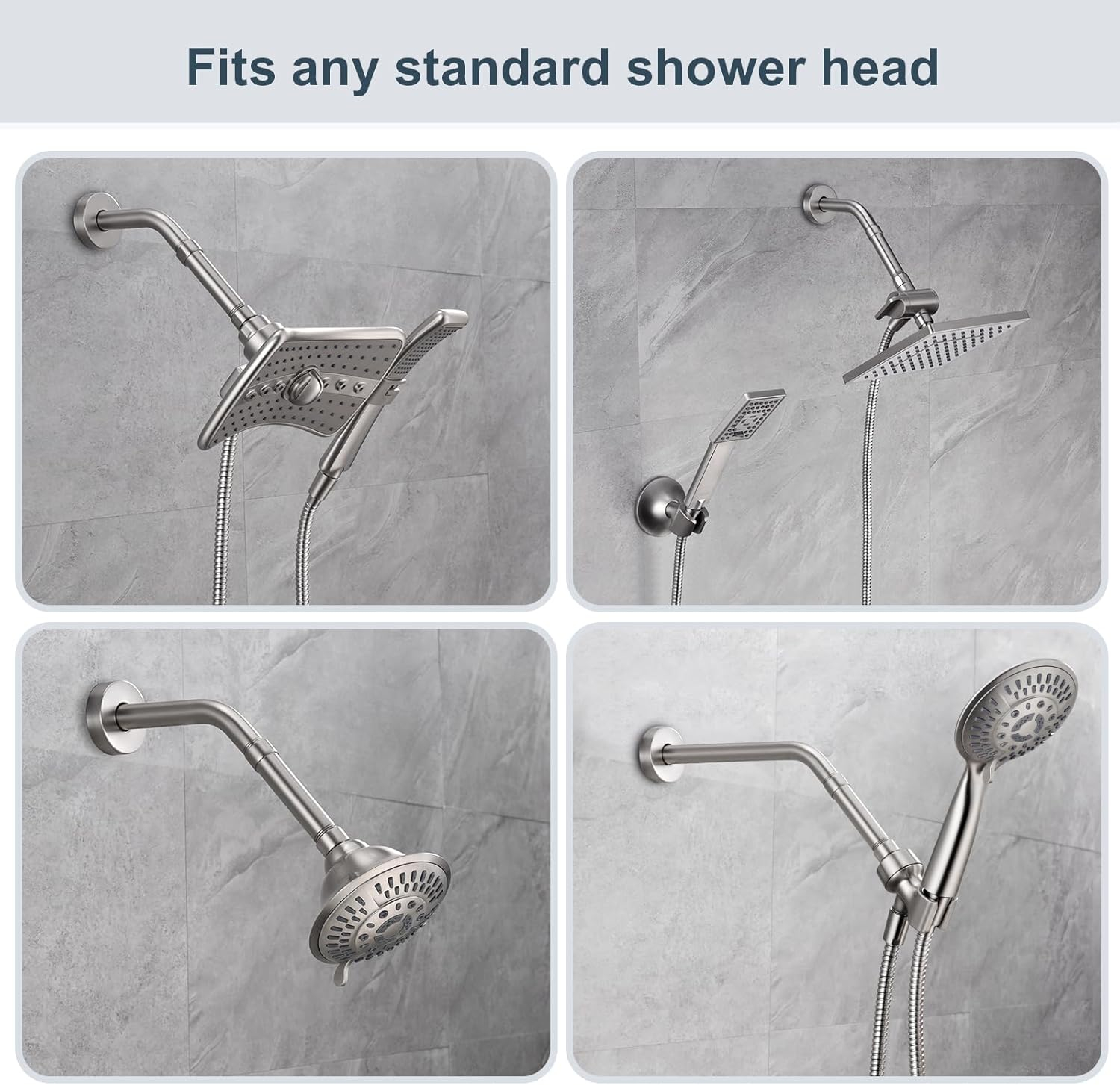 BRIGHT SHOWERS Shower Arm Extender for Rain and Handheld Shower Head, 4 Inch Shower Head Extension Arm, Shower Pipe Extension for Extending or Lowering Showerhead, Brushed Nickel