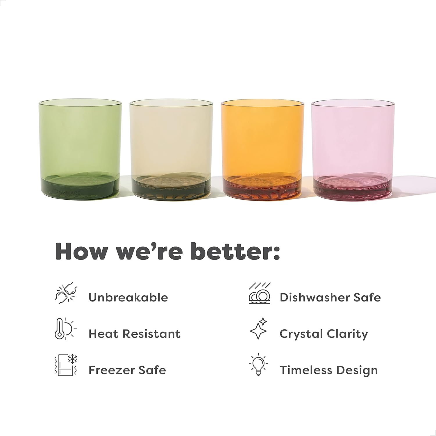 TOSSWARE RESERVE 12oz Old Fashioned Tritan™ Copolyester Glass - Mixed 4 Pack