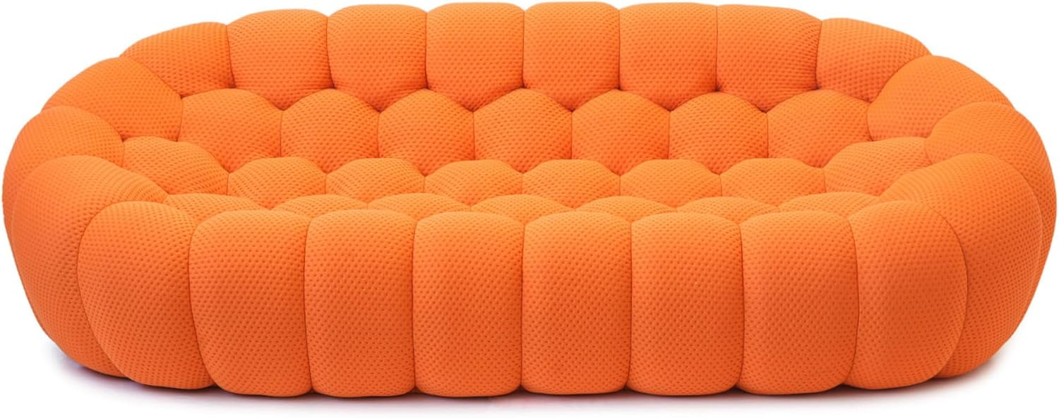 Bubble Couch, 98.43'' Modern 3-Seater Lazy Floor Couch, Memory Foam Bubble Round Sofa 3D Honeycomb Shape Curved Sofas for Living Room, Office, Apartment (Orange)