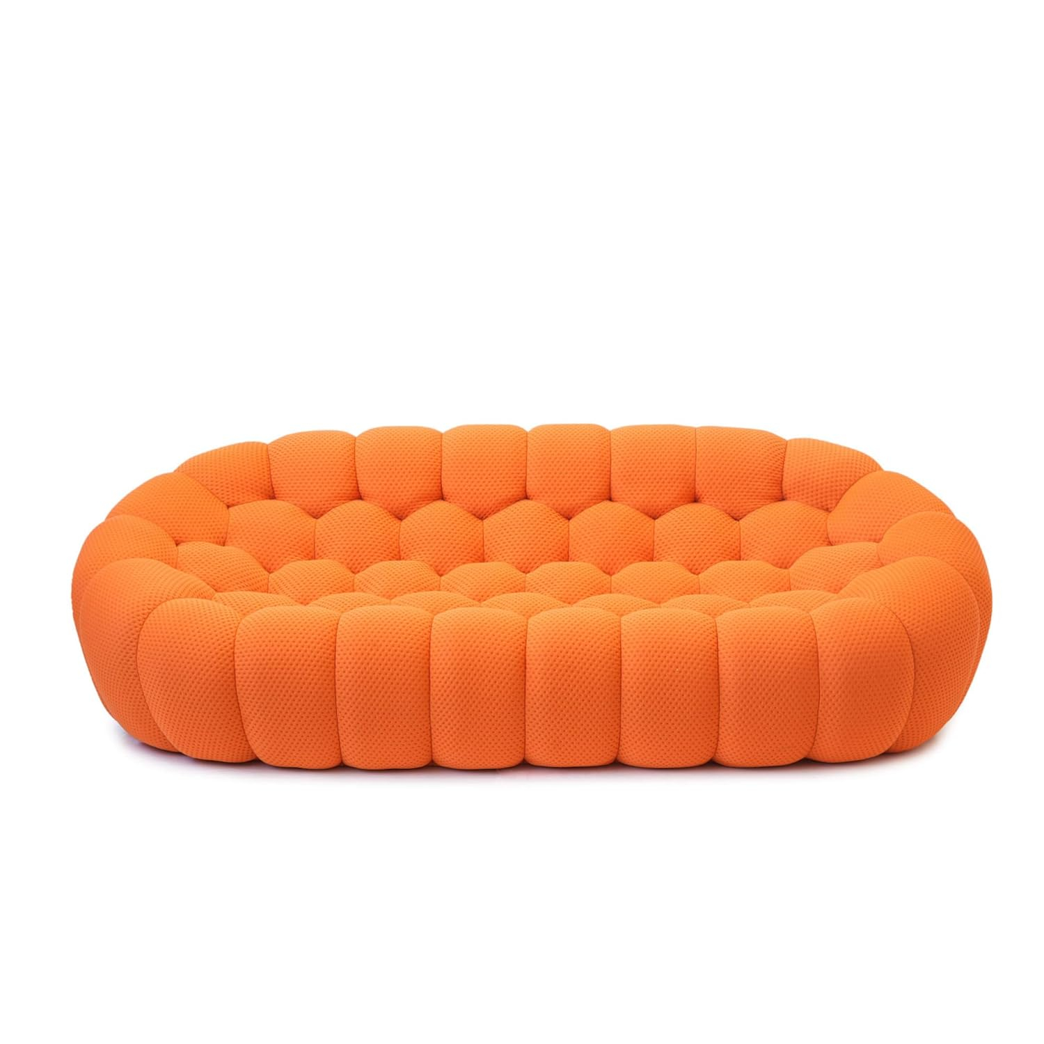 Bubble Couch, 98.43'' Modern 3-Seater Lazy Floor Couch, Memory Foam Bubble Round Sofa 3D Honeycomb Shape Curved Sofas for Living Room, Office, Apartment (Orange)