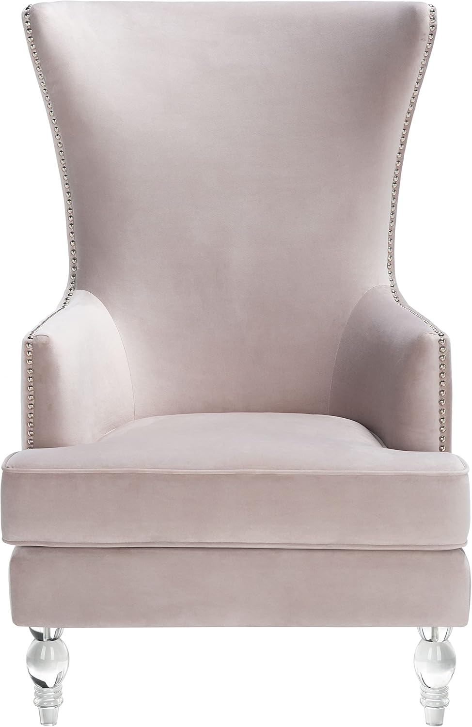 Pale Taupe Velvet Wingback Chair with Acrylic Legs
