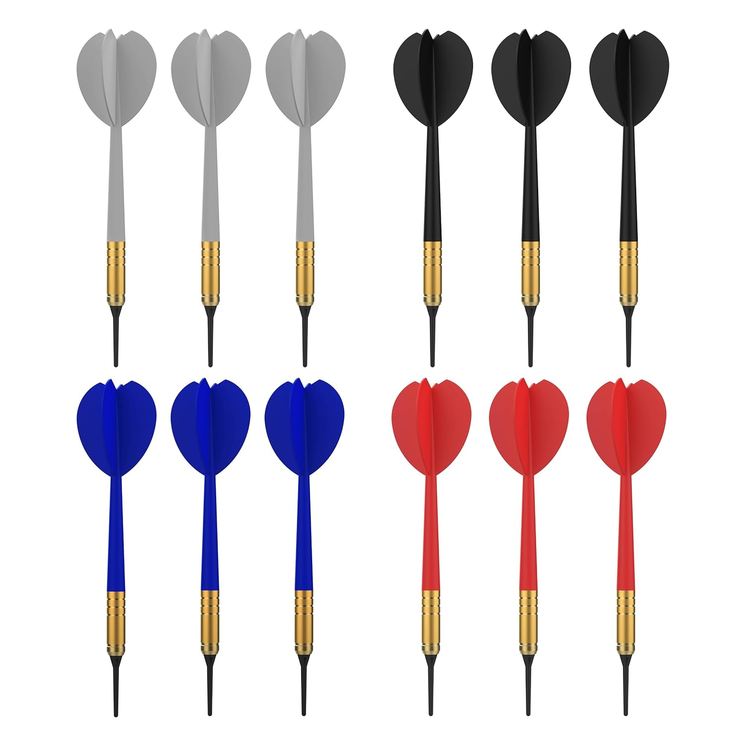 Accudart 12pk Soft Tip Dart Set - 4 Team Colors - White, Blue, Red, Black - Steel Barrels - Multi Use - One Piece Construction