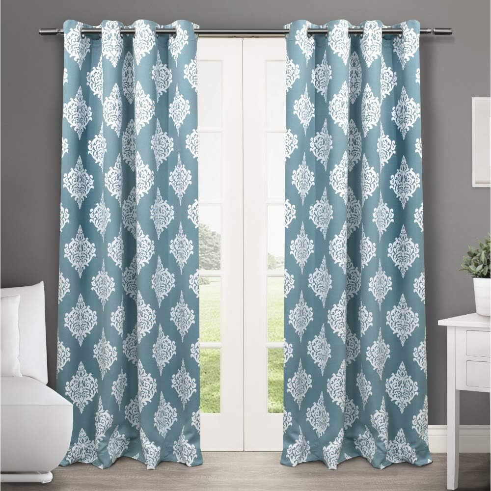 Exclusive Home Medallion Room Darkening Blackout Grommet Top Curtain Panel Pair, 52"x108", Teal