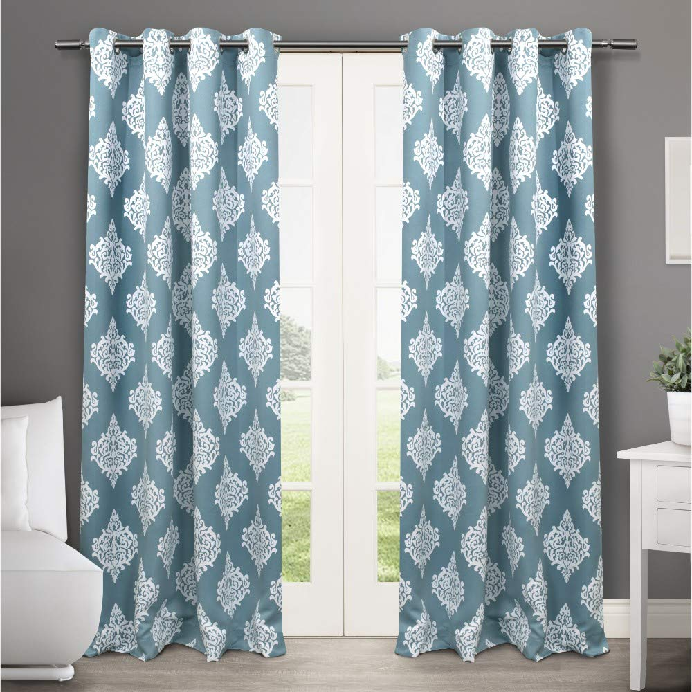 Exclusive Home Medallion Room Darkening Blackout Grommet Top Curtain Panel Pair, 52"x108", Teal