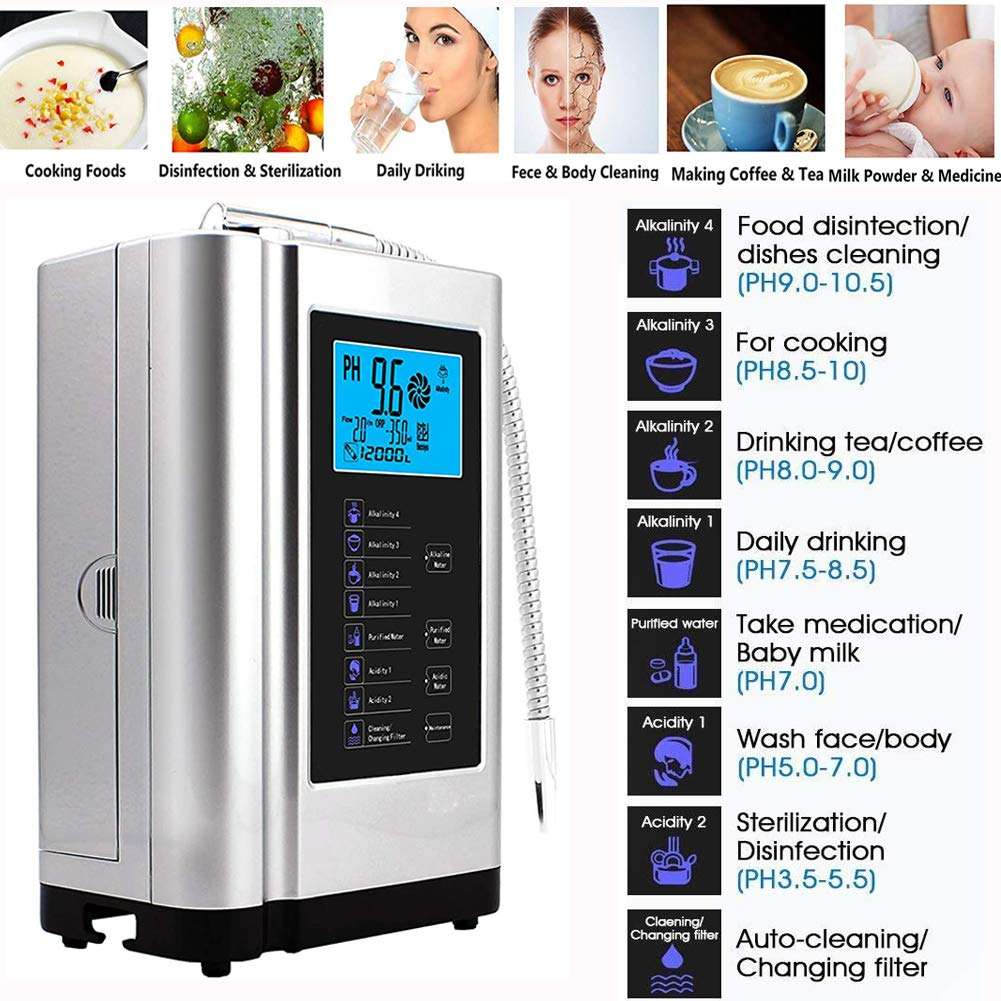 AquaGreen Alkaline Water Ionizer Machine AG7.0, Home Filtration System Produces pH 4-10.5 Water, 7 Water Settings, Up to -570mV ORP, 8000L Per Filter, Silver