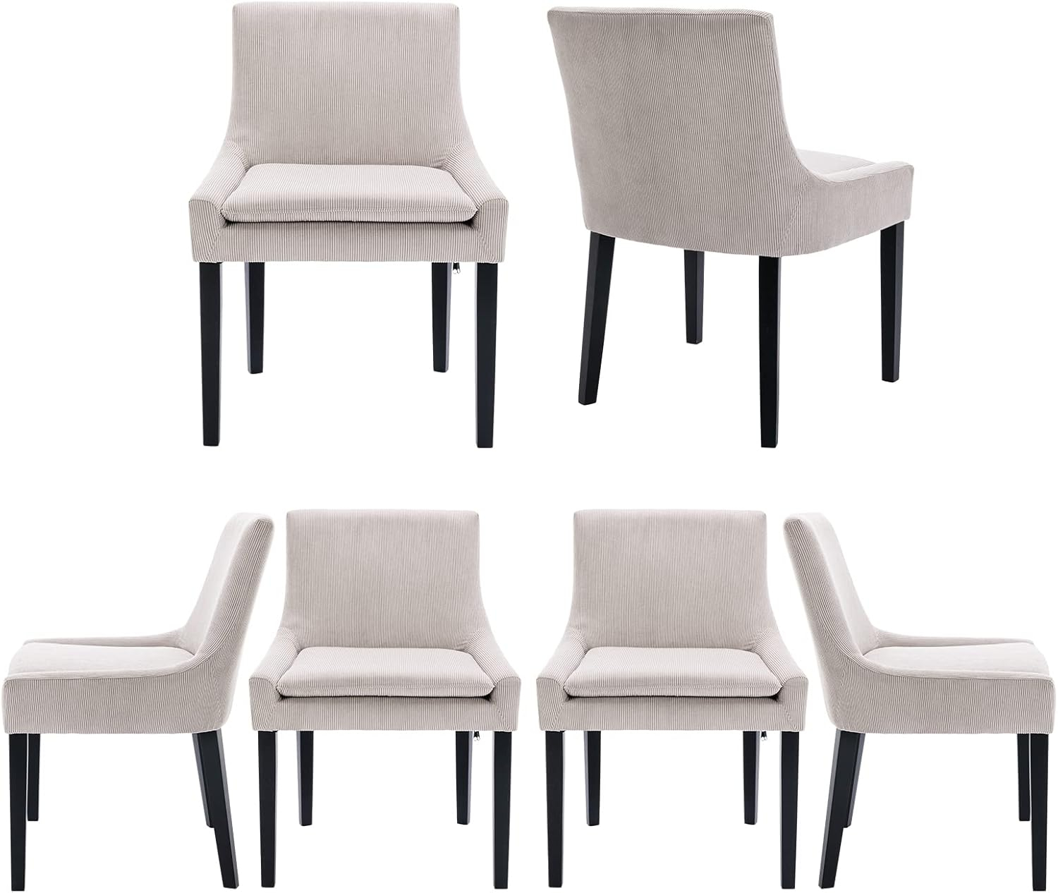 Beige Corduroy Upholstered Dining Chairs with Wood Legs, Set of 6