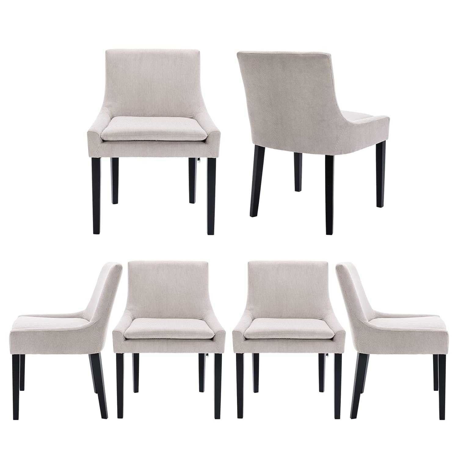 Beige Corduroy Upholstered Dining Chairs with Wood Legs, Set of 6