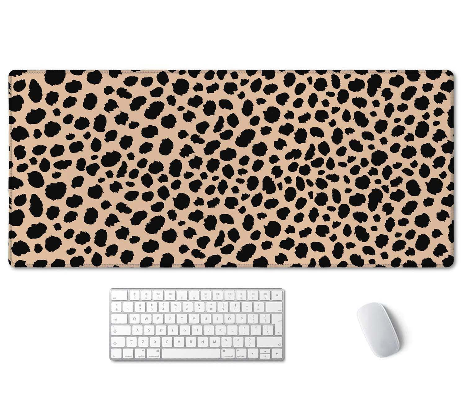 SSOIU Leopard Print Cute Desk Mat, Extra Large Non-Slip Rubber Mousepad - 35.5x15.7 in, Extended Gaming Mouse Pad