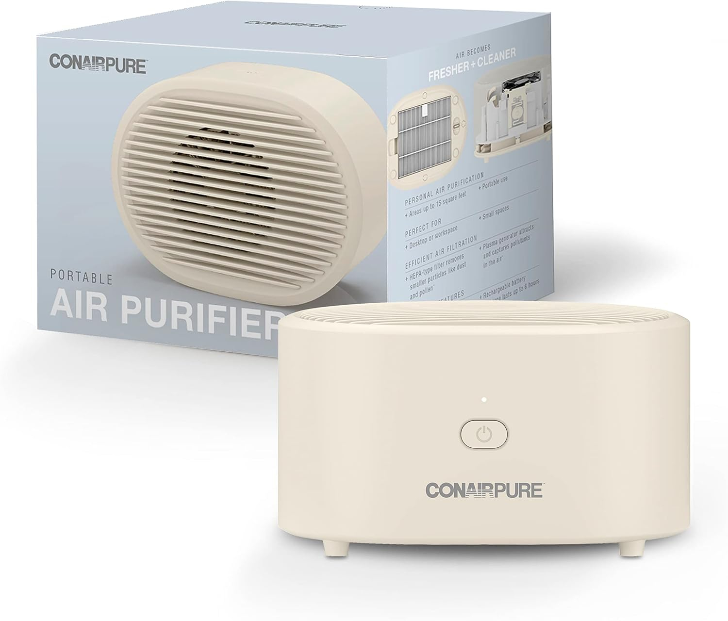 ConairPure Portable HEPA Air Purifier, 3 Fan Settings, Sand