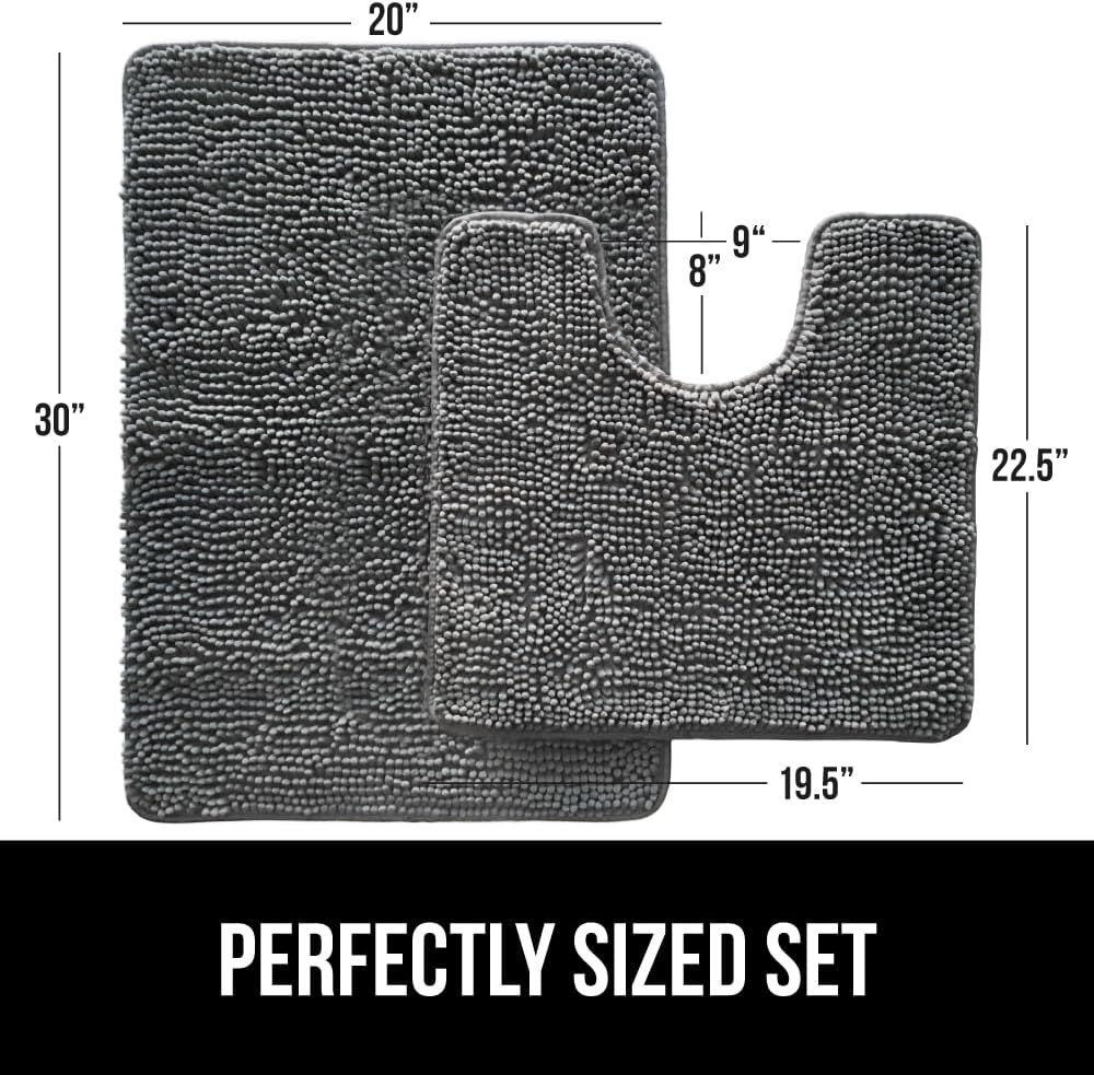 GORILLA GRIP Bathroom Rug and Toilet Base Floor Rugs Set, Quick Dry Plush Chenille, 30x20 Carpet, Gray