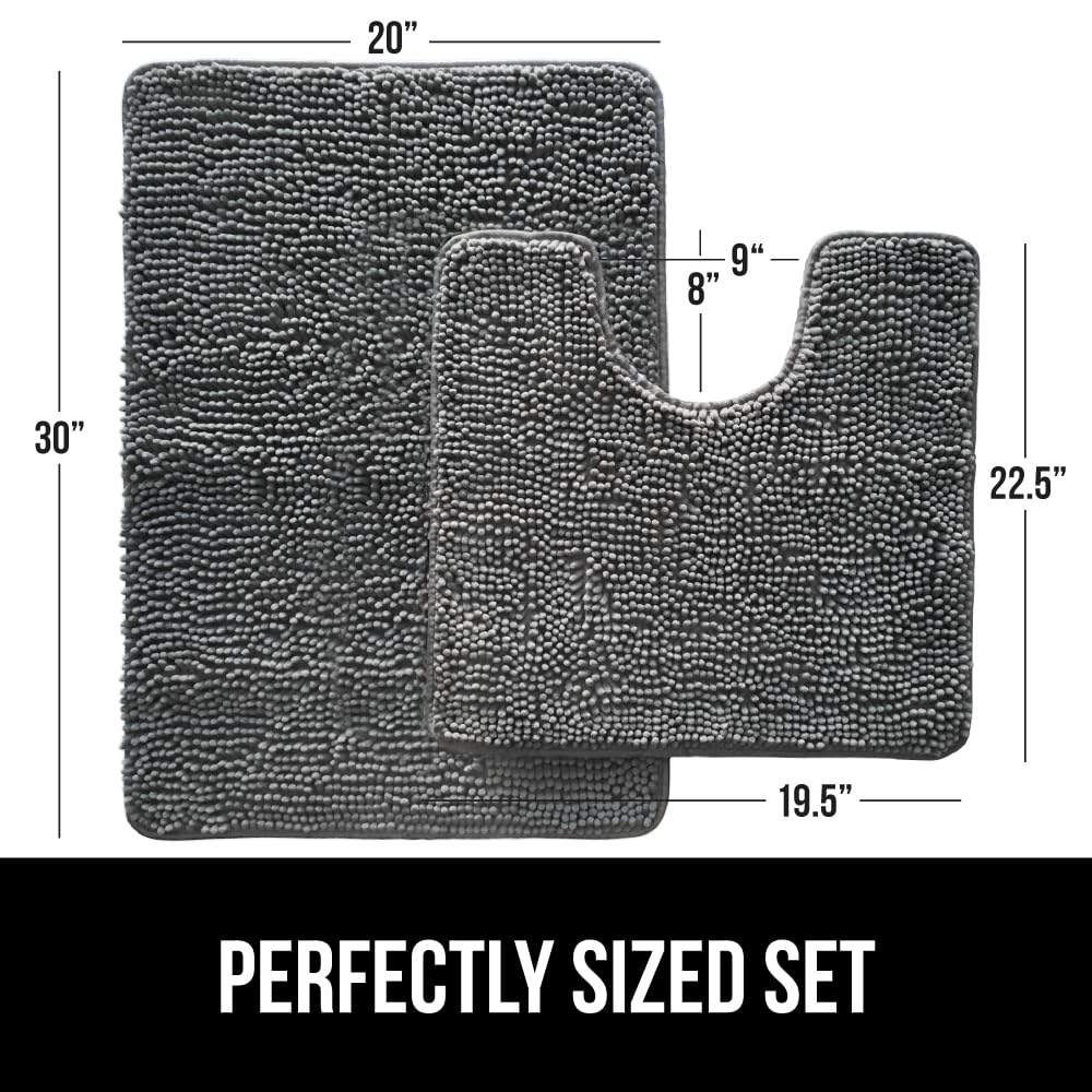 GORILLA GRIP Bathroom Rug and Toilet Base Floor Rugs Set, Quick Dry Plush Chenille, 30x20 Carpet, Gray