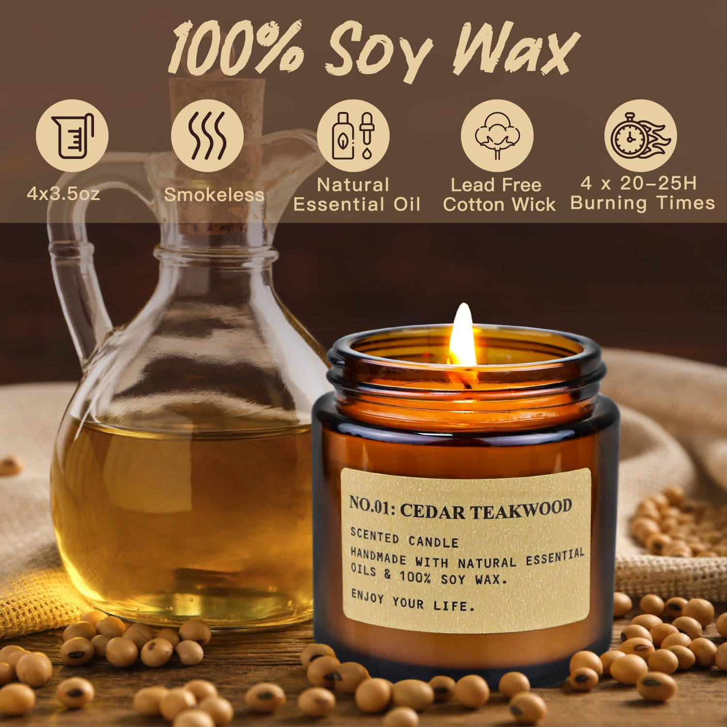 YFYTRE 4 Pack Scented Candle Set Soy Wax, Aromatherapy Candles for Home Decoration, Jar Candles Gift for Women with Amber Glass Jars and Kraft Wrapping