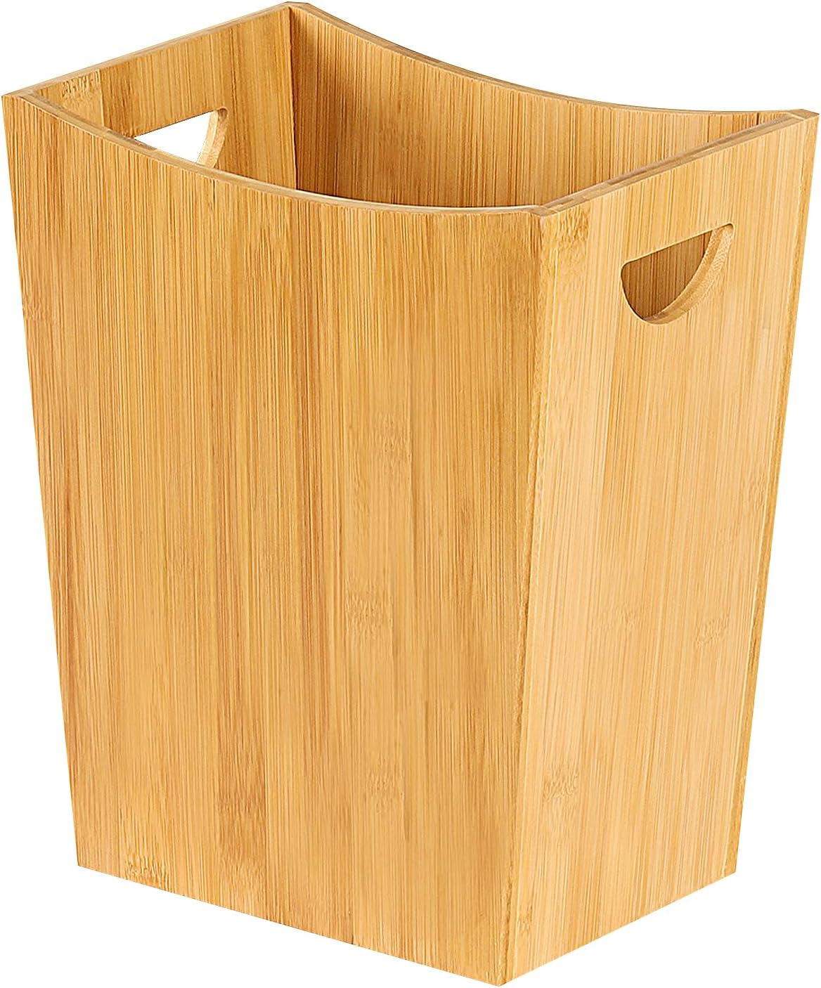 SEHERTIWY Wood Trash Can, Farmhouse Wastebasket Bin for Bathroom, Office, Bedroom, Living Room, Small Square Rustic Garbage Container (Wood-Black)