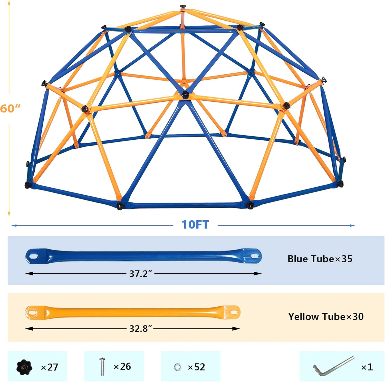 JAXPETY Climbing Dome,10 FT Outdoor Toddler Climbing Toys, Toddler Jungle Gym Playground Sets for Backyards, Kids Outdoor Climbing Structures 500 Lbs. Capacity