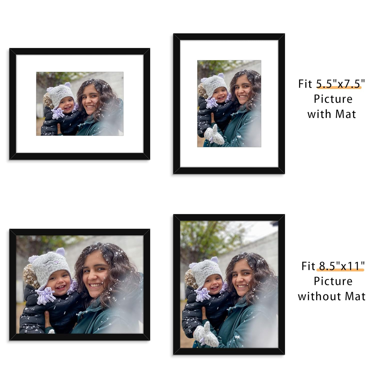 Picrit 8.5x11 Picture Frame Set of 12, Display 6x8 with Mat or 8.5 x 11 without Mat, Photo Frames for Wall Mounting or Table Top Display, Black