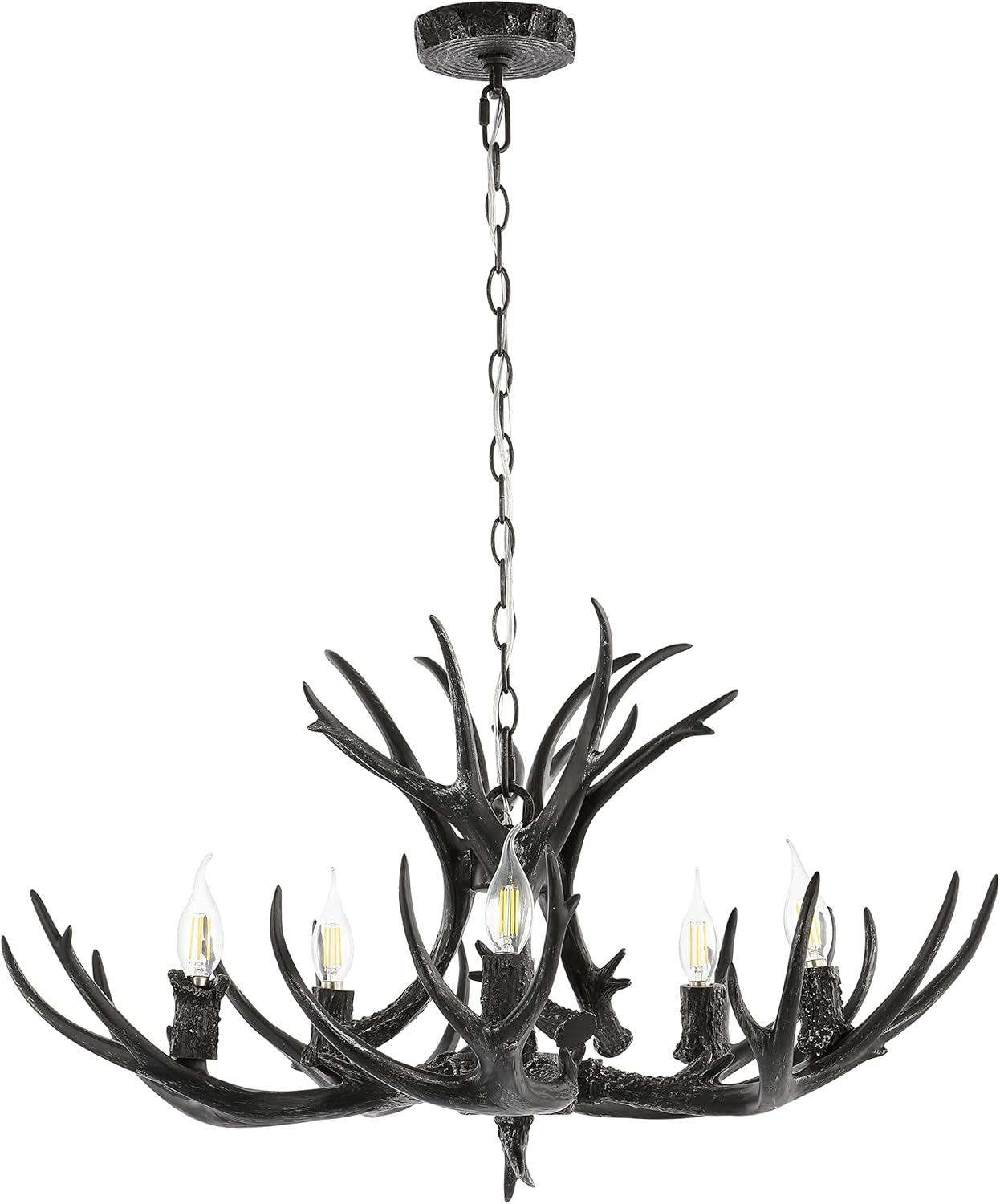 JONATHAN Y JYL6300C Eldora 30" 5-Light Rustic Farmhouse Iron LED Chandelier, Bohemian, Contemporary, Modern, Transitional for living room, dinning room, bedroom, office Bulb Included, Black