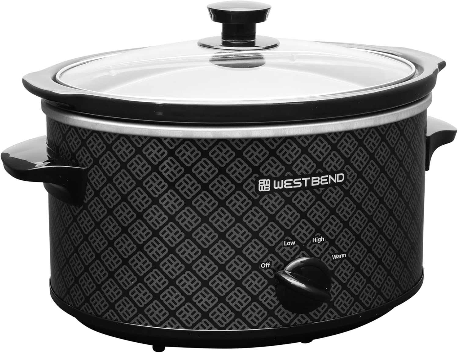 West Bend Slow Cooker 4-Quart Manual Crockery Style with Oval Ceramic Crockpot and Glass Lid, 210-Watts, Black