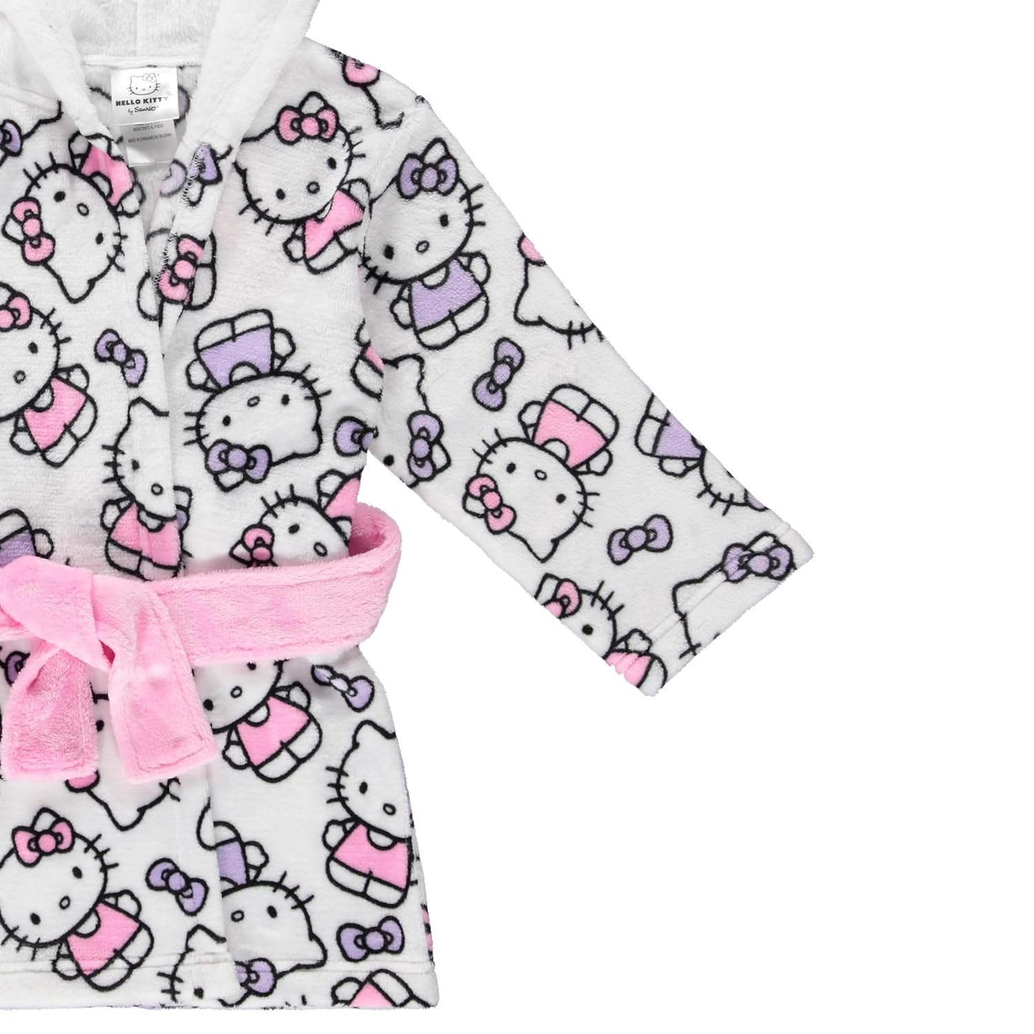 Hello Kitty Girls Fleece Kids Hooded Robe - Super Soft Plush Kids Spa Bathrobe with Pockets, Sizes 4-10 - Official Product