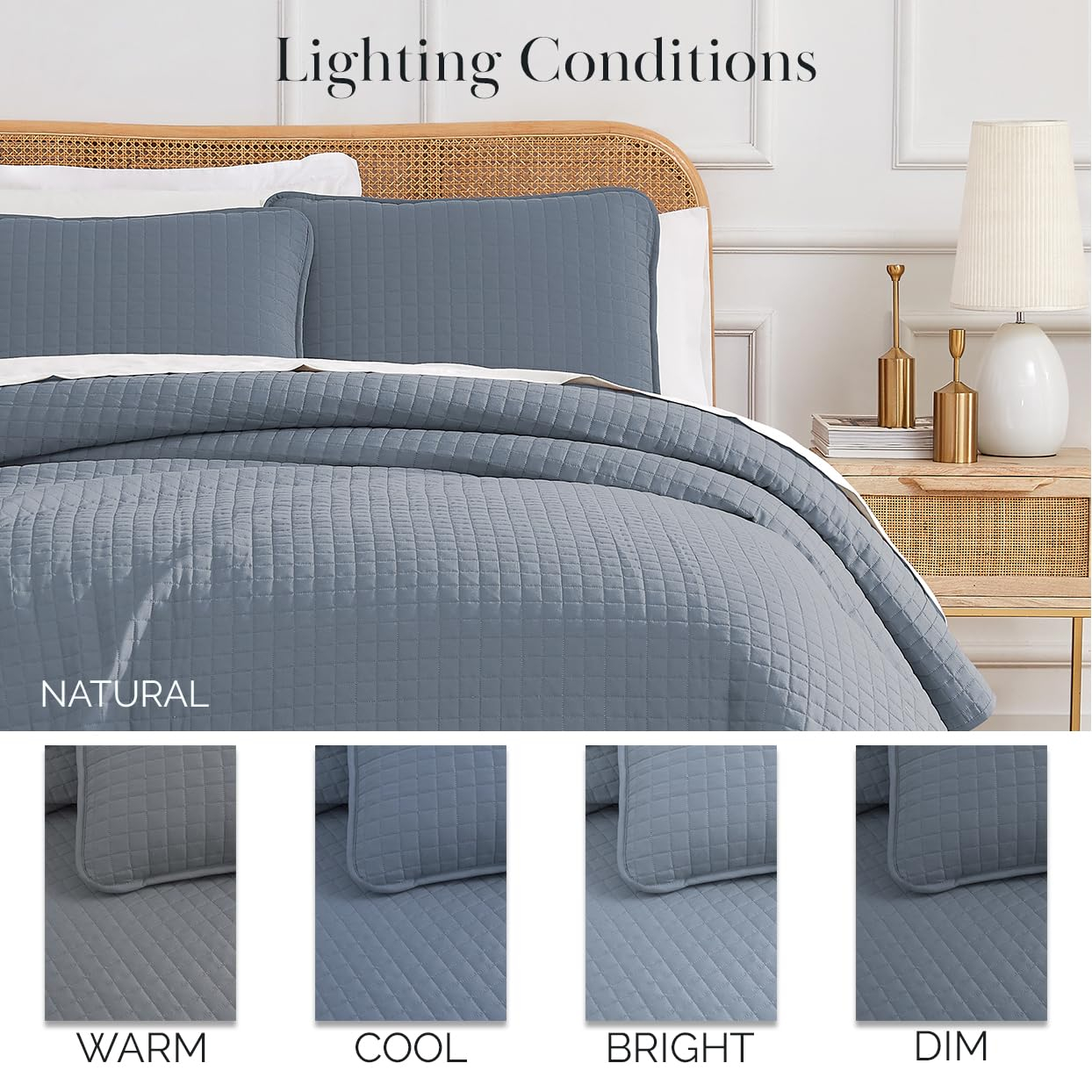 Southshore Fine Living, Inc. Queen Quilt Set, Full Size Bedspread with 2 Matching Pillow Shams, Soft Microfiber Lightweight Quilts, Queen Size Coverlet, Easy Care Machine Washable, Slate Blue