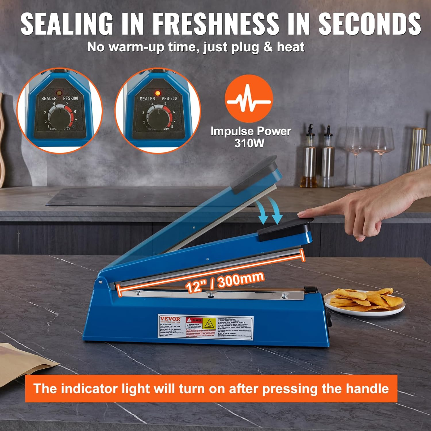Impulse Sealer 12 inch, Manual Heat Seal Machine with Adjustable Heating Mode, ABS Shrink Wrap Bag Sealers for Plastic Mylar PE PP Bags, Portable Poly Bag Sealing Machine with Extra Replace Kit