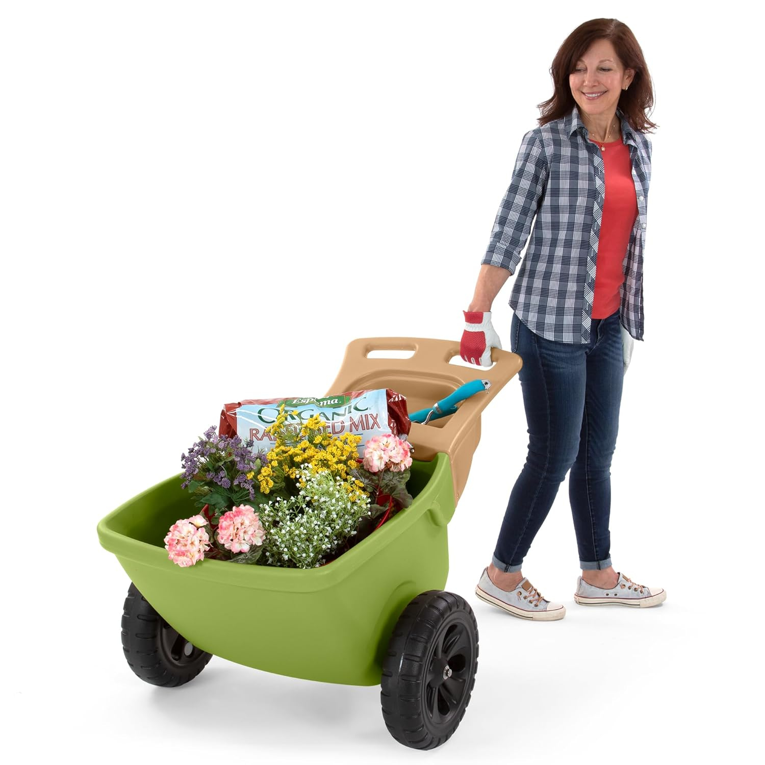 Simplay3 Easy Haul Durable Wheelbarrow with Garden Tool Storage Tray - Large Easy Turn Wheels - Gray - Made in USA