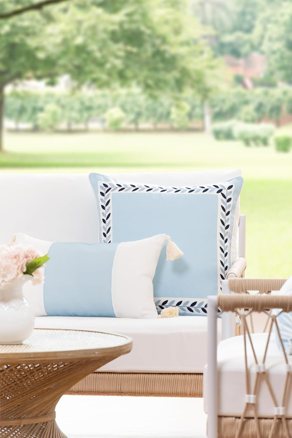 Hofdeco Premium Coastal Patio Indoor Outdoor Throw Pillow Cover Only, 20"x20" Water Repellent for Backyard, Couch, Blush Pink Embroidered Sea Life Coral with Piping
