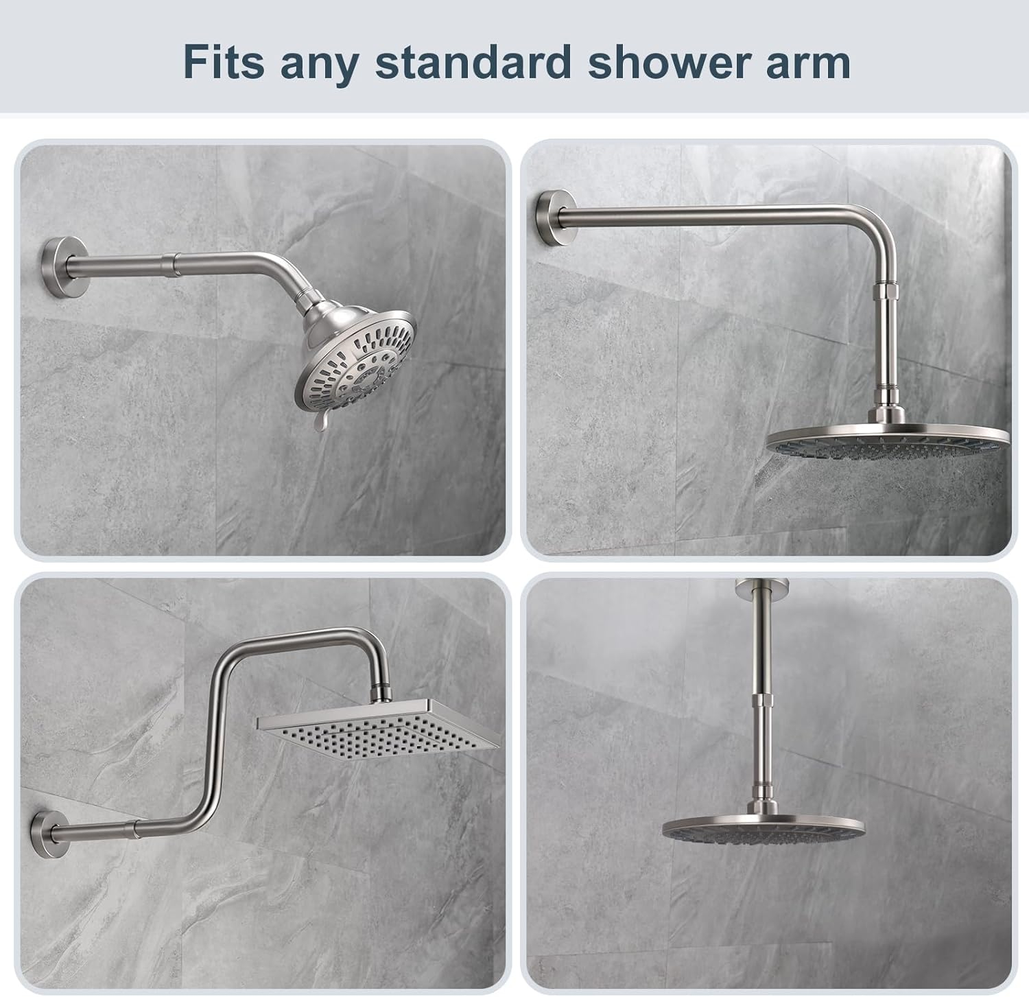 BRIGHT SHOWERS Shower Arm Extender for Rain and Handheld Shower Head, 4 Inch Shower Head Extension Arm, Shower Pipe Extension for Extending or Lowering Showerhead, Brushed Nickel