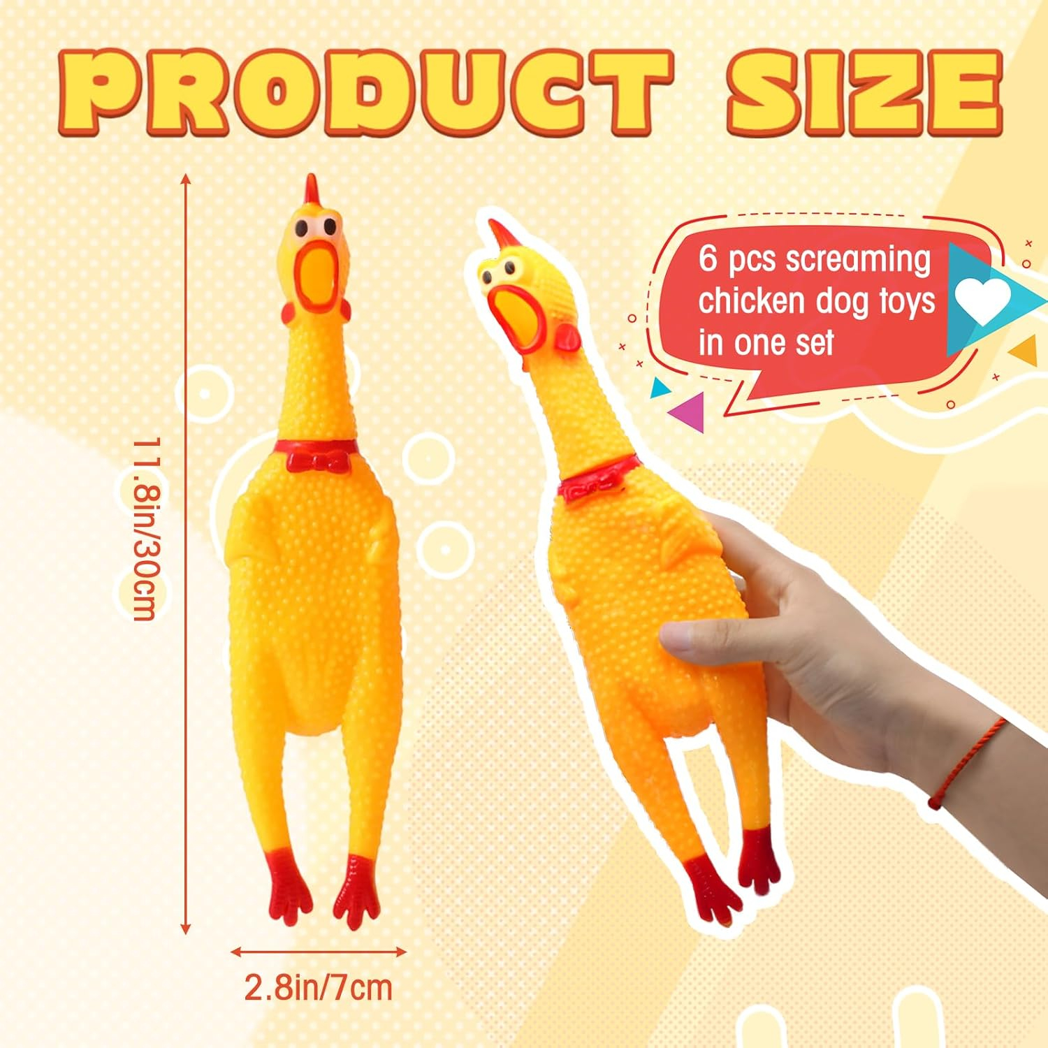 Zddaoole 6 Pcs Large Screaming Chicken ATT1Dog Toys,Yellow Rubber Chicken 12 inch,Squeeze Squeaky and Screaming Chicken,Prank Novelty Toy for Kids or Adults