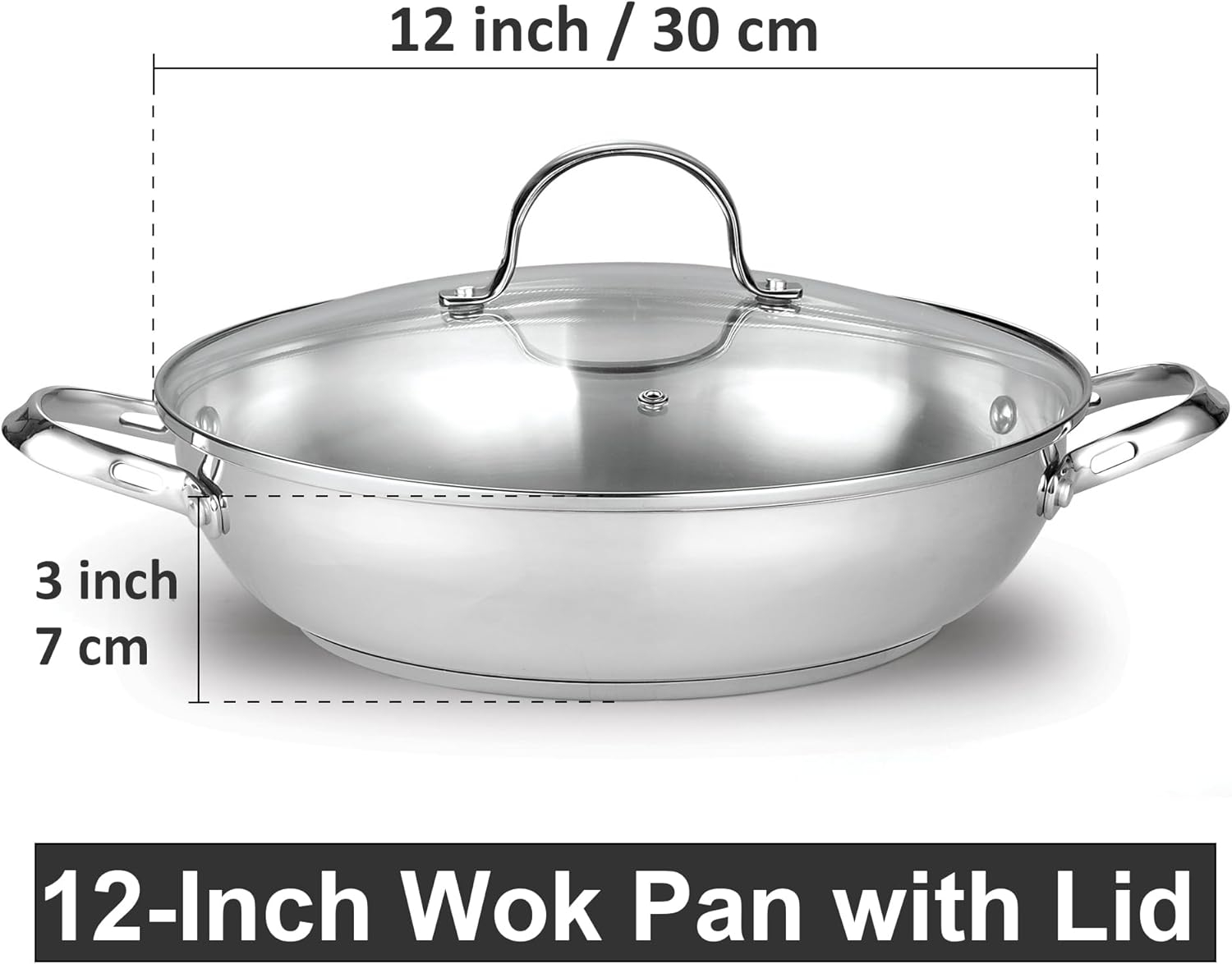 Cooks Standard Wok Stir Fry Pan with Glass Lid, Classic Stainless Steel 12-Inch/30cm Everyday Chef's Pan, Silver