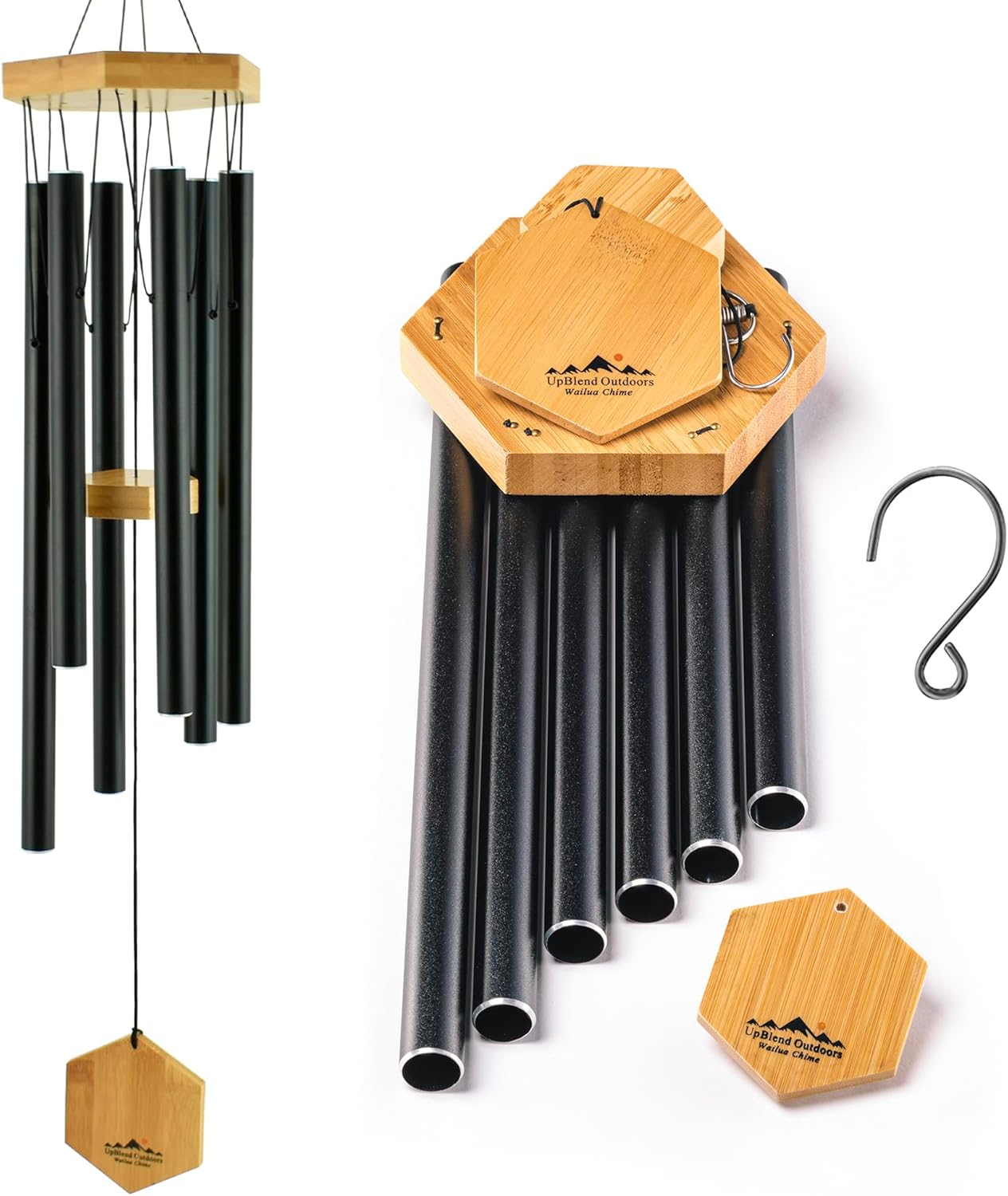 UpBlend Outdoors Wind Chimes for Outside, Gift for Mom, Deep Tone, Sympathy Gifts for Loss of Loved One, Patio Decoration, Memorial Windchimes, 29" Black